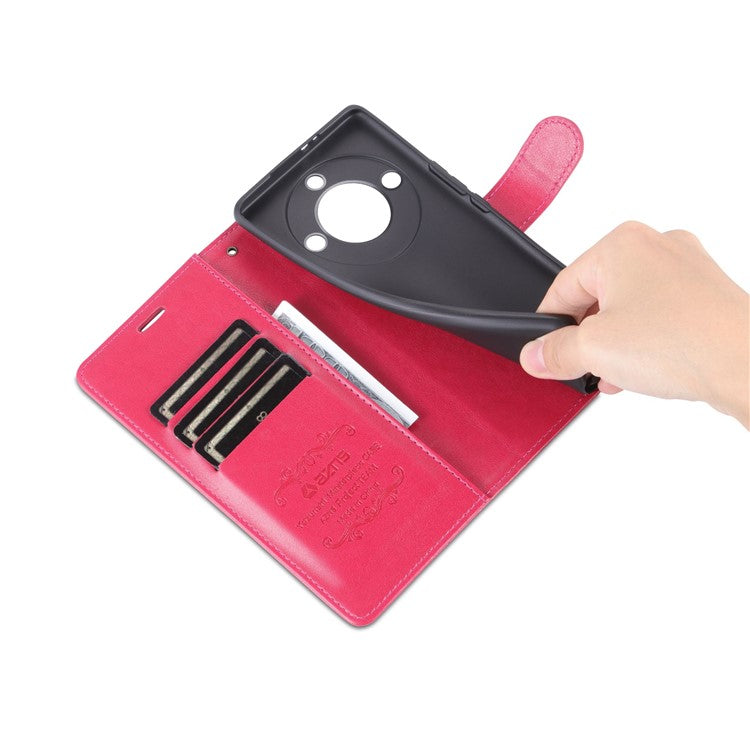 AZNS Stand Wallet Phone Case for Honor X40 5G , Shockproof Textured PU Leather Folio Flip Protective Cover - Red