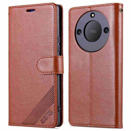 AZNS Stand Wallet Phone Case for Honor X40 5G , Shockproof Textured PU Leather Folio Flip Protective Cover - Brown