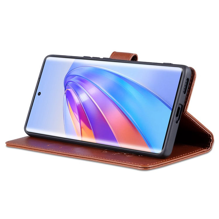 AZNS Stand Wallet Phone Case for Honor X40 5G , Shockproof Textured PU Leather Folio Flip Protective Cover - Brown