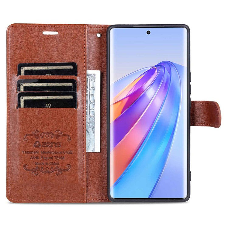 AZNS Stand Wallet Phone Case for Honor X40 5G , Shockproof Textured PU Leather Folio Flip Protective Cover - Brown
