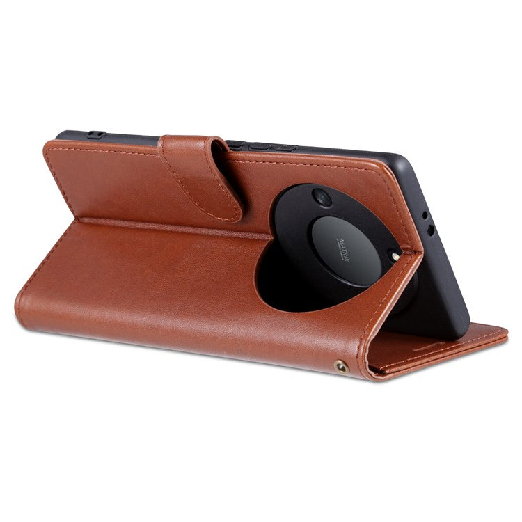 AZNS Stand Wallet Phone Case for Honor X40 5G , Shockproof Textured PU Leather Folio Flip Protective Cover - Brown