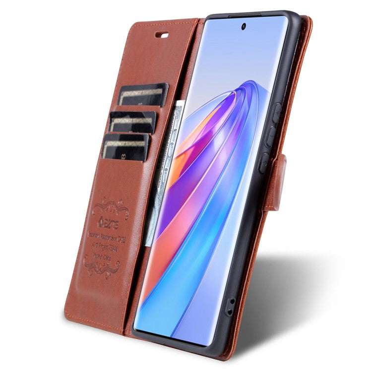 AZNS Stand Wallet Phone Case for Honor X40 5G , Shockproof Textured PU Leather Folio Flip Protective Cover - Brown