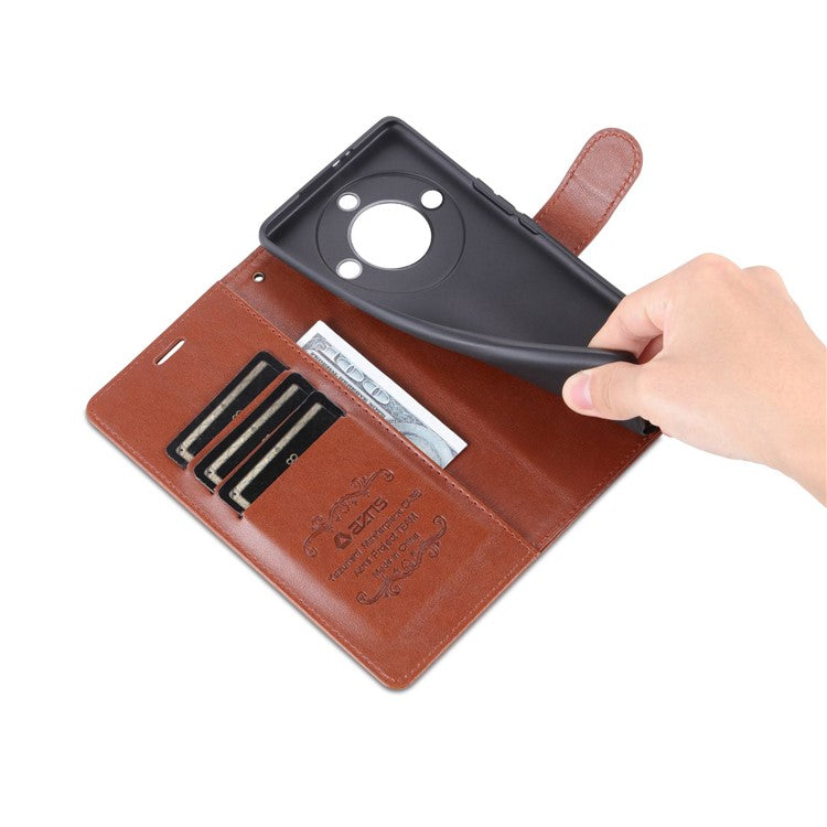 AZNS Stand Wallet Phone Case for Honor X40 5G , Shockproof Textured PU Leather Folio Flip Protective Cover - Brown