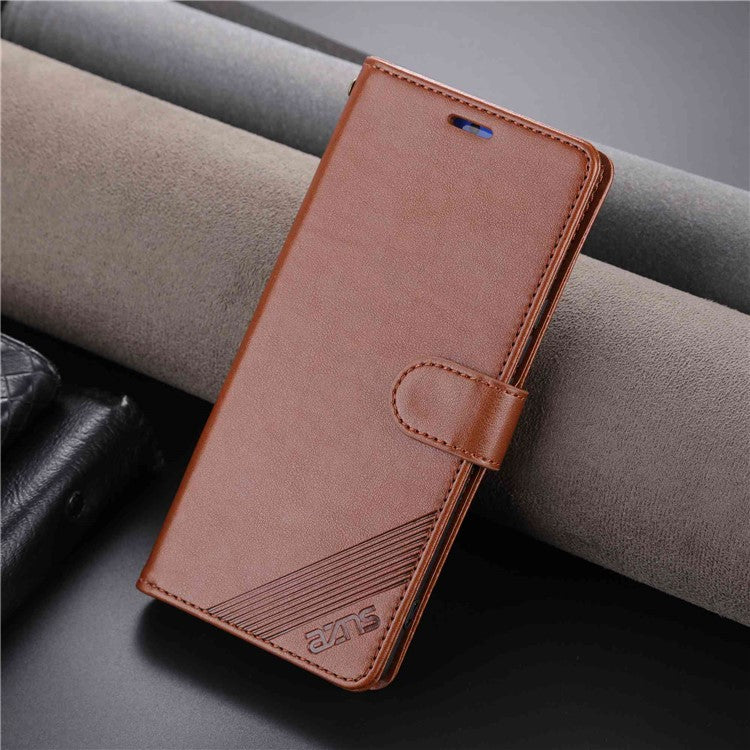 AZNS Stand Wallet Phone Case for Honor X40 5G , Shockproof Textured PU Leather Folio Flip Protective Cover - Brown