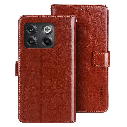 IDEWEI For OnePlus 10T 5G / Ace Pro 5G Crazy Horse Texture PU Leather + TPU Full Protection Phone Case Stand Wallet Cover - Brown