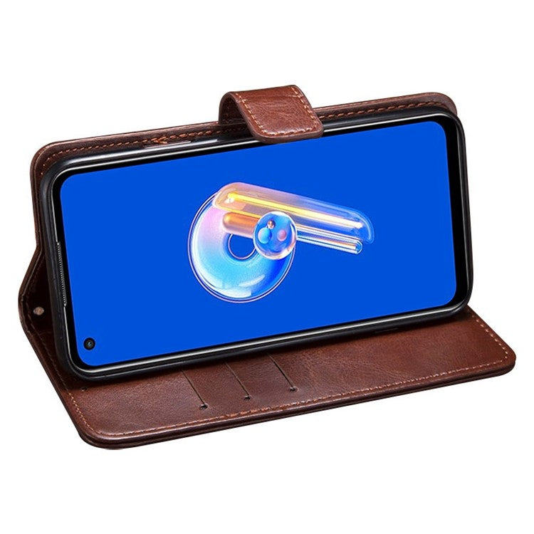 IDEWEI For Asus Zenfone 9 5G Crazy Horse Texture PU Leather Case Anti-scratch Stand Wallet Folio Flip Phone Cover - Brown