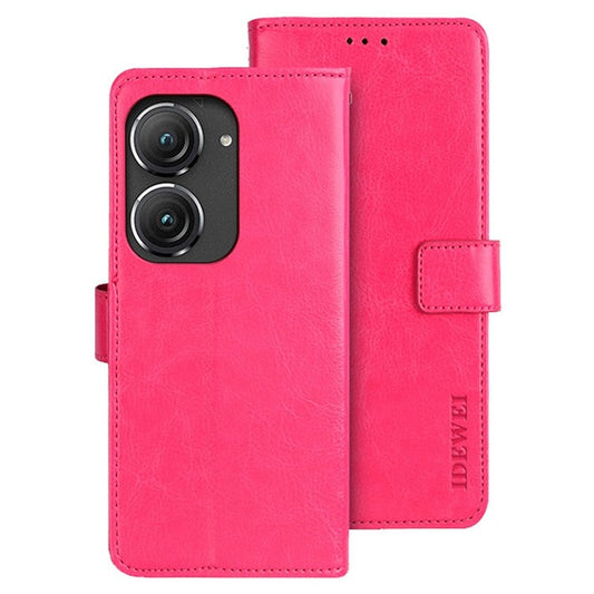 IDEWEI For Asus Zenfone 9 5G Crazy Horse Texture PU Leather Case Anti-scratch Stand Wallet Folio Flip Phone Cover - Rose