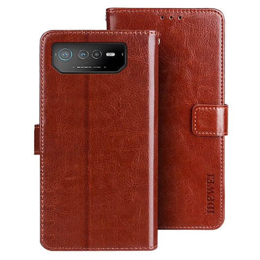 IDEWEI For Asus ROG Phone 6 5G PU Leather Stand Wallet Case Crazy Horse Texture Magnetic Clasp Anti-drop Phone Cover - Brown