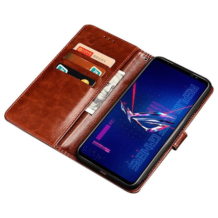 IDEWEI For Asus ROG Phone 6 5G PU Leather Stand Wallet Case Crazy Horse Texture Magnetic Clasp Anti-drop Phone Cover - Brown