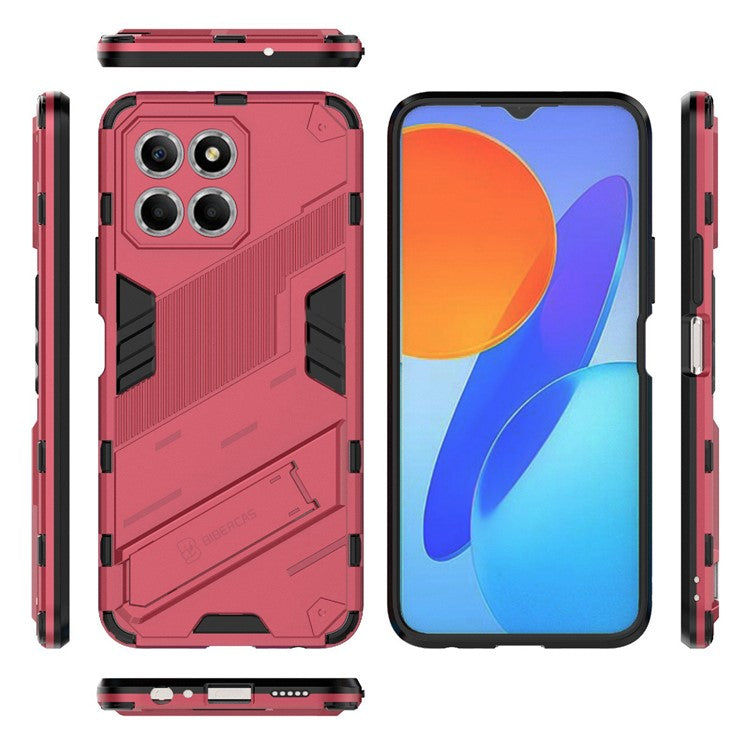 Kickstand Phone Case for Honor X8 5G, Hard PC + Soft TPU Anti-drop Hybrid Protective Cover - Rose