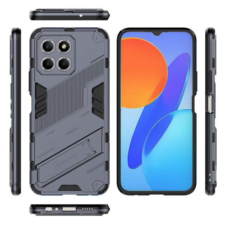 Kickstand Phone Case for Honor X8 5G, Hard PC + Soft TPU Anti-drop Hybrid Protective Cover - Dark Blue