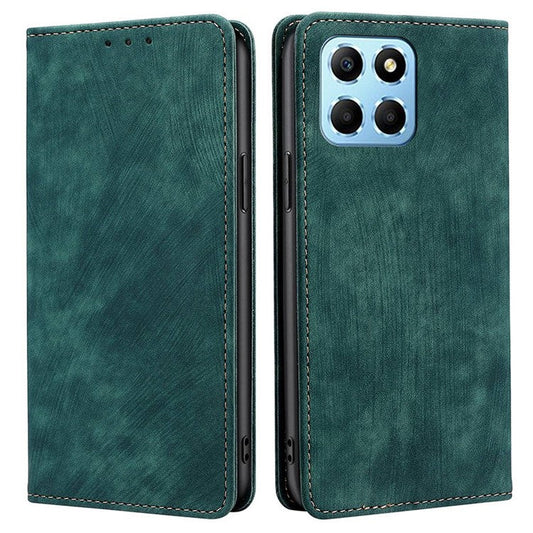 For Honor X8 5G / X6 4G PU Leather Wallet Stand Shockproof Case RFID Blocking Magnetic Auto-absorbed Phone Cover - Green