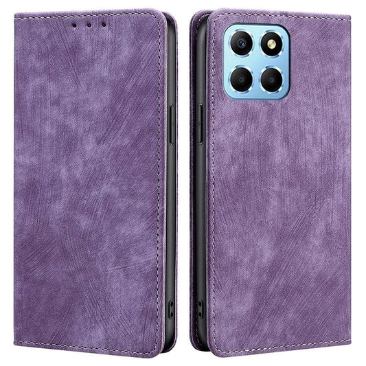 For Honor X8 5G / X6 4G PU Leather Wallet Stand Shockproof Case RFID Blocking Magnetic Auto-absorbed Phone Cover - Purple