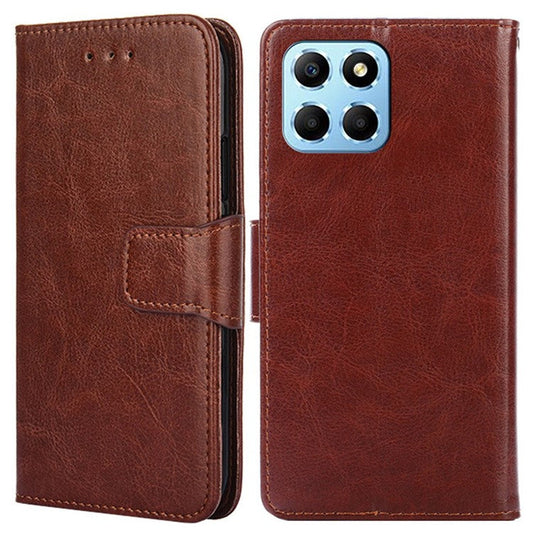 For Honor X8 5G / X6 4G Textured PU Leather Magnetic Clasp Phone Case Wallet Stand Drop-proof Inner TPU Cover - Brown