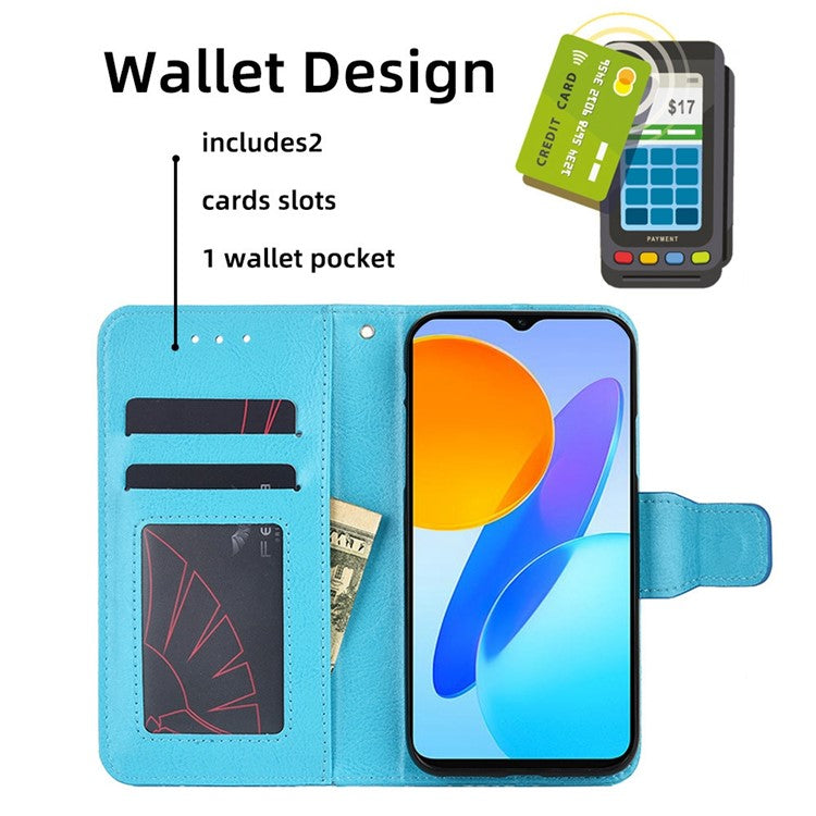 For Honor X8 5G / X6 4G Textured PU Leather Magnetic Clasp Phone Case Wallet Stand Drop-proof Inner TPU Cover - Baby Blue