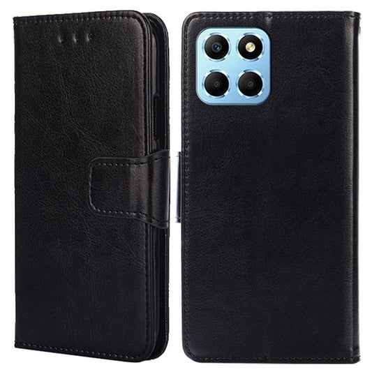 For Honor X8 5G / X6 4G Textured PU Leather Magnetic Clasp Phone Case Wallet Stand Drop-proof Inner TPU Cover - Black