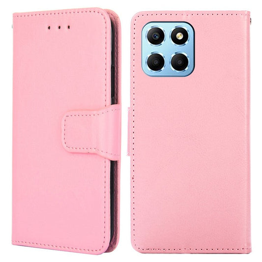 For Honor X8 5G / X6 4G Textured PU Leather Magnetic Clasp Phone Case Wallet Stand Drop-proof Inner TPU Cover - Pink