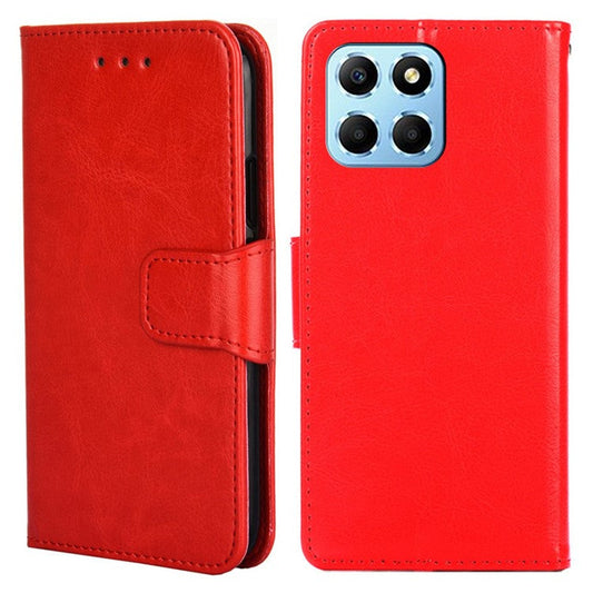 For Honor X8 5G / X6 4G Textured PU Leather Magnetic Clasp Phone Case Wallet Stand Drop-proof Inner TPU Cover - Red