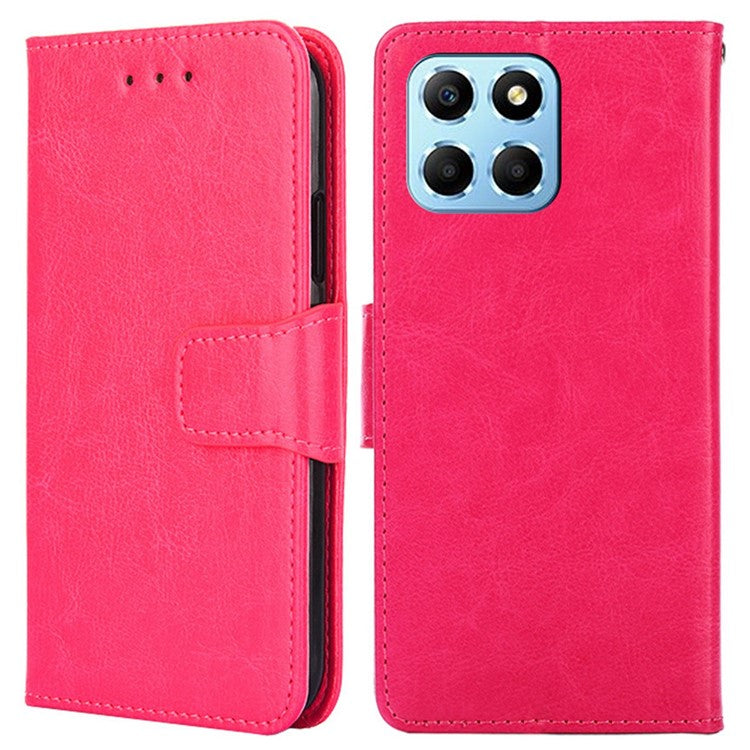 For Honor X8 5G / X6 4G Textured PU Leather Magnetic Clasp Phone Case Wallet Stand Drop-proof Inner TPU Cover - Rose
