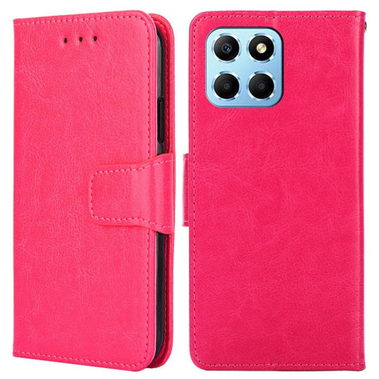 For Honor X8 5G / X6 4G Textured PU Leather Magnetic Clasp Phone Case Wallet Stand Drop-proof Inner TPU Cover - Rose