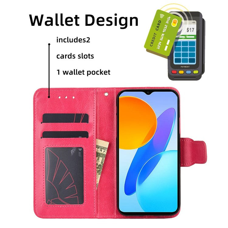 For Honor X8 5G / X6 4G Textured PU Leather Magnetic Clasp Phone Case Wallet Stand Drop-proof Inner TPU Cover - Rose