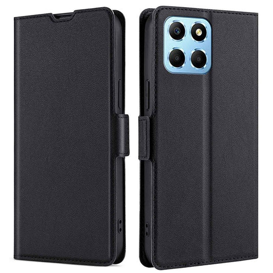 For Honor X8 5G / X6 4G PU Leather Stand Card Holder Case Full Protection Magnetic Clasp Phone Cover - Black