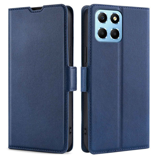 For Honor X8 5G / X6 4G PU Leather Stand Card Holder Case Full Protection Magnetic Clasp Phone Cover - Blue