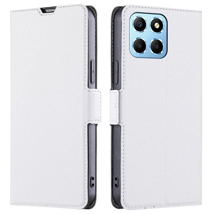 For Honor X8 5G / X6 4G PU Leather Stand Card Holder Case Full Protection Magnetic Clasp Phone Cover - White