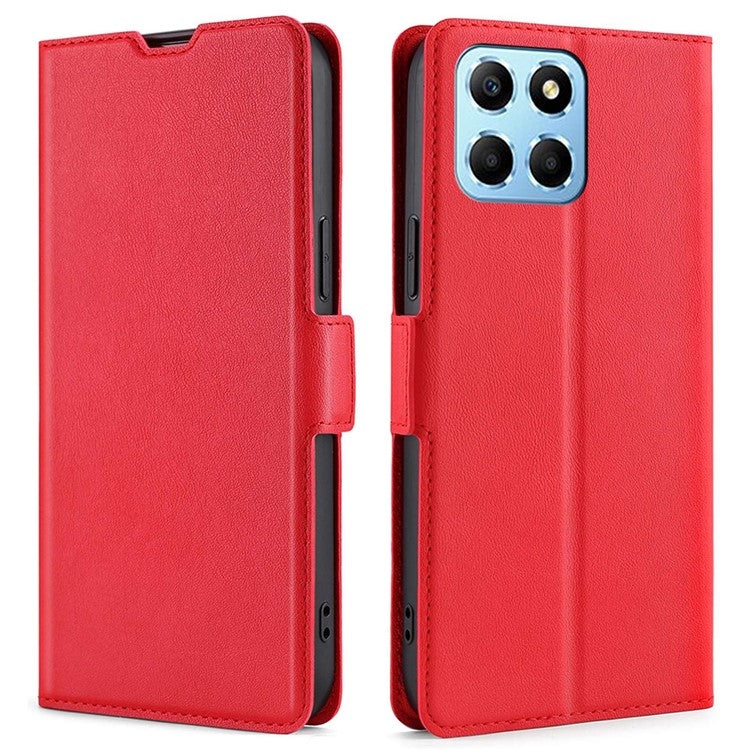 For Honor X8 5G / X6 4G PU Leather Stand Card Holder Case Full Protection Magnetic Clasp Phone Cover - Red