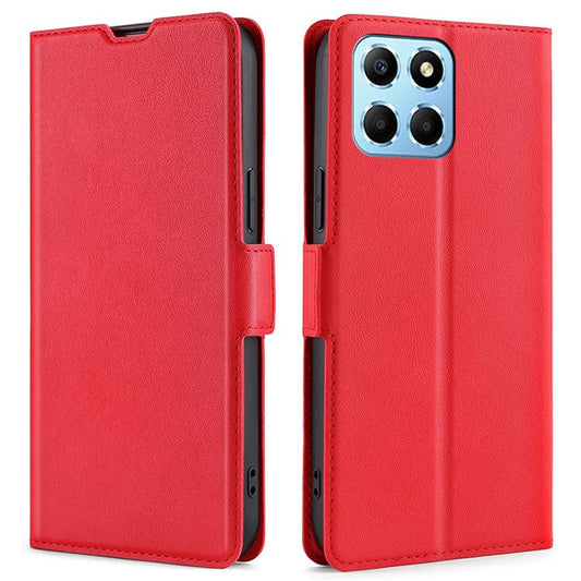 For Honor X8 5G / X6 4G PU Leather Stand Card Holder Case Full Protection Magnetic Clasp Phone Cover - Red
