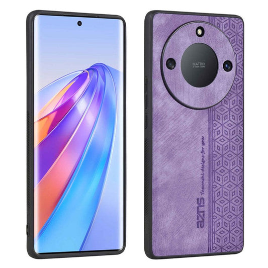 AZNS For Honor X40 5G Imprinted Pattern PU Leather Coated TPU Case Drop-proof Phone Back Cover - Purple