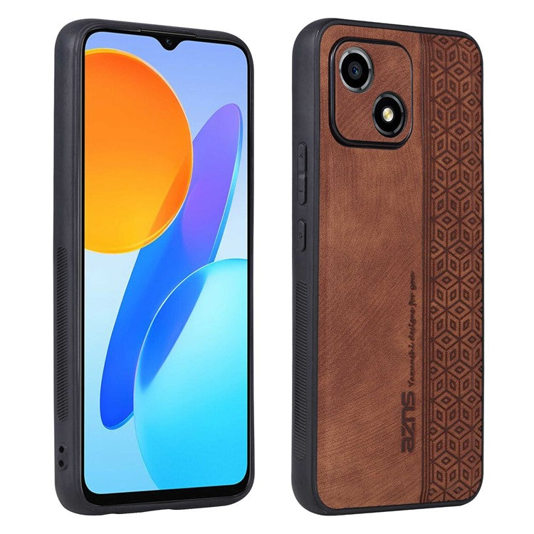 AZNS For Honor Play 30 5G Imprinted Pattern Phone Case Anti-slip Side Edge PU Leather Coated TPU Back Cover - Brown
