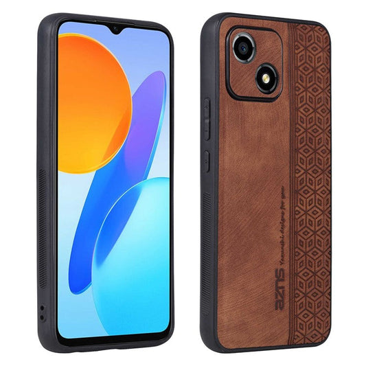 AZNS For Honor Play 30 5G Imprinted Pattern Phone Case Anti-slip Side Edge PU Leather Coated TPU Back Cover - Brown