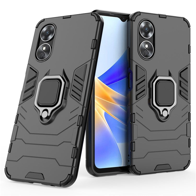 Ring Holder Kickstand Protective Case for Oppo A17 4G / A17k 4G, Hard PC Soft TPU Scratch-resistant Phone Cover - Black