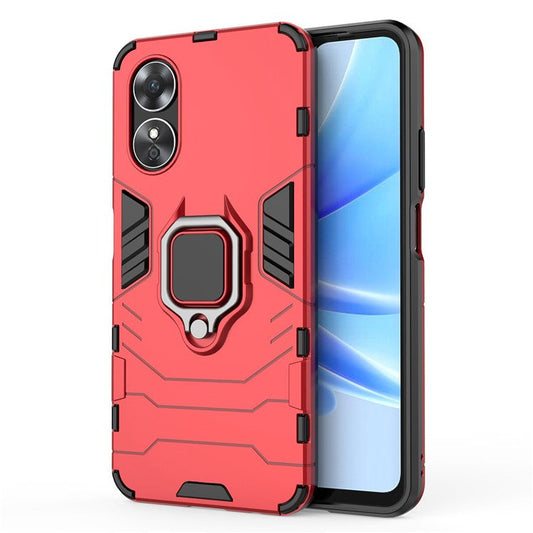 Ring Holder Kickstand Protective Case for Oppo A17 4G / A17k 4G, Hard PC Soft TPU Scratch-resistant Phone Cover - Red