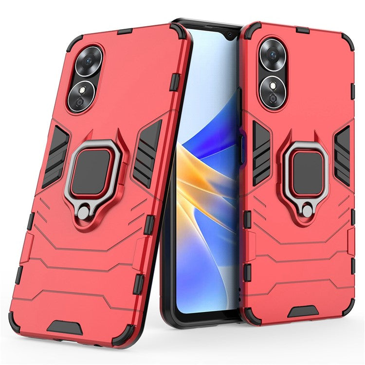 Ring Holder Kickstand Protective Case for Oppo A17 4G / A17k 4G, Hard PC Soft TPU Scratch-resistant Phone Cover - Red