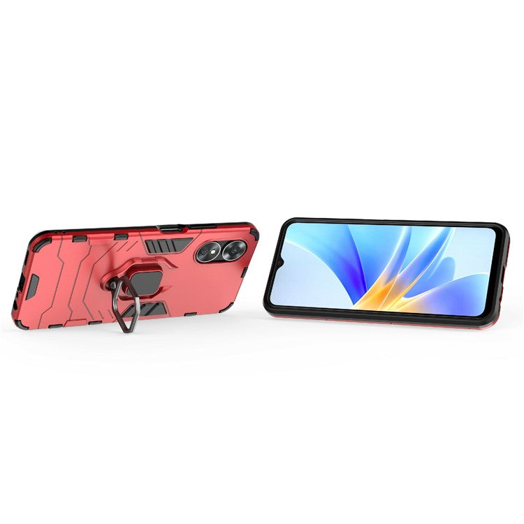 Ring Holder Kickstand Protective Case for Oppo A17 4G / A17k 4G, Hard PC Soft TPU Scratch-resistant Phone Cover - Red