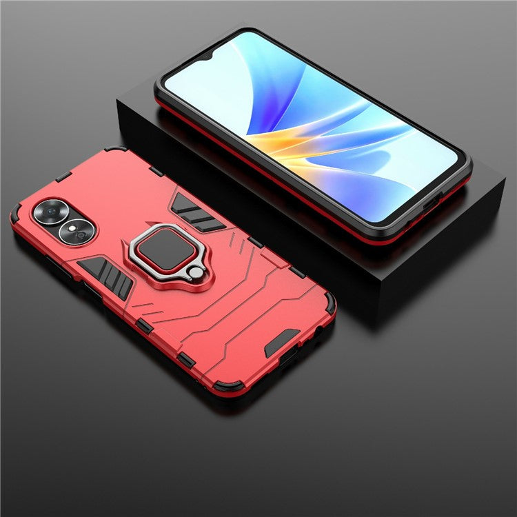 Ring Holder Kickstand Protective Case for Oppo A17 4G / A17k 4G, Hard PC Soft TPU Scratch-resistant Phone Cover - Red