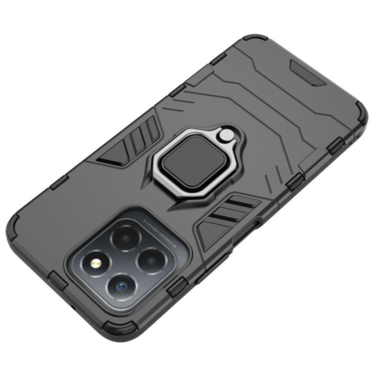 Ring Holder Kickstand Protective Phone Cover for Honor X8 5G, Hard PC Soft TPU Anti-scratch Hybrid Case - Black
