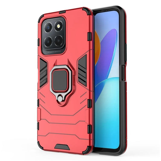Ring Holder Kickstand Protective Phone Cover for Honor X8 5G, Hard PC Soft TPU Anti-scratch Hybrid Case - Red