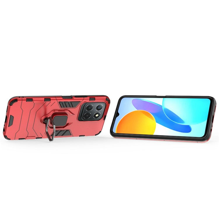 Ring Holder Kickstand Protective Phone Cover for Honor X8 5G, Hard PC Soft TPU Anti-scratch Hybrid Case - Red