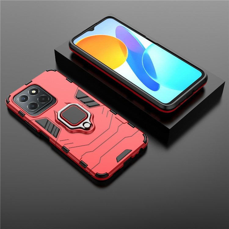 Ring Holder Kickstand Protective Phone Cover for Honor X8 5G, Hard PC Soft TPU Anti-scratch Hybrid Case - Red