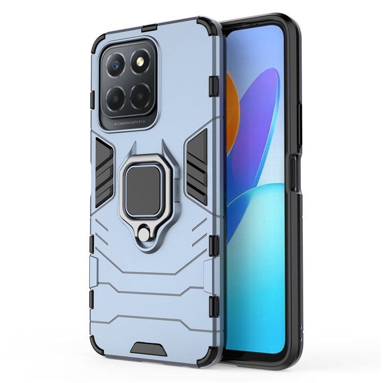 Ring Holder Kickstand Protective Phone Cover for Honor X8 5G, Hard PC Soft TPU Anti-scratch Hybrid Case - Blue