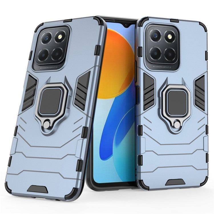 Ring Holder Kickstand Protective Phone Cover for Honor X8 5G, Hard PC Soft TPU Anti-scratch Hybrid Case - Blue