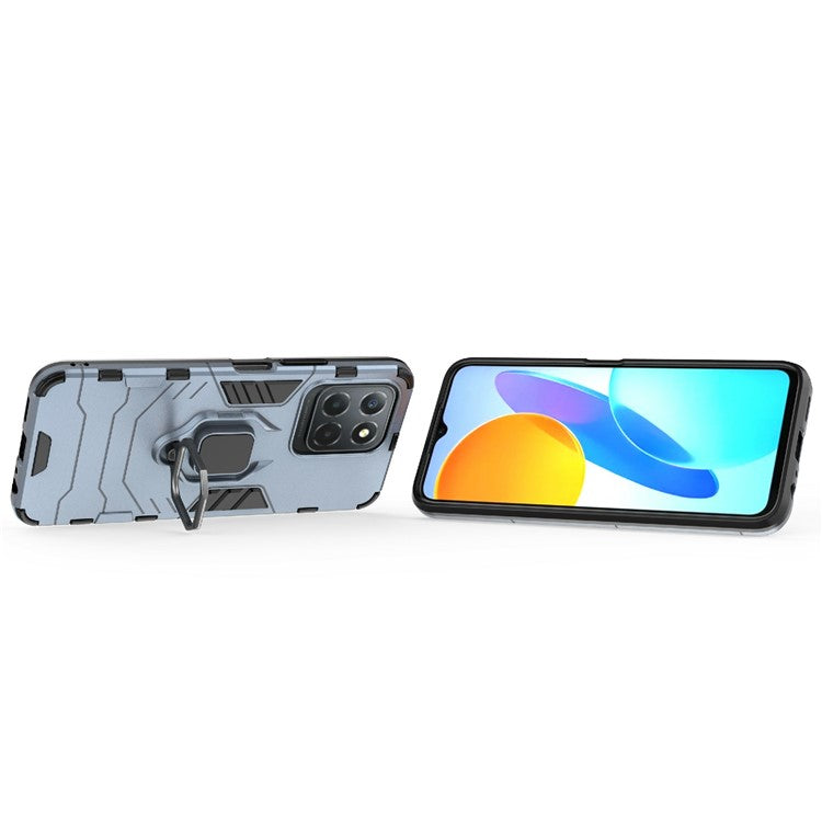 Ring Holder Kickstand Protective Phone Cover for Honor X8 5G, Hard PC Soft TPU Anti-scratch Hybrid Case - Blue