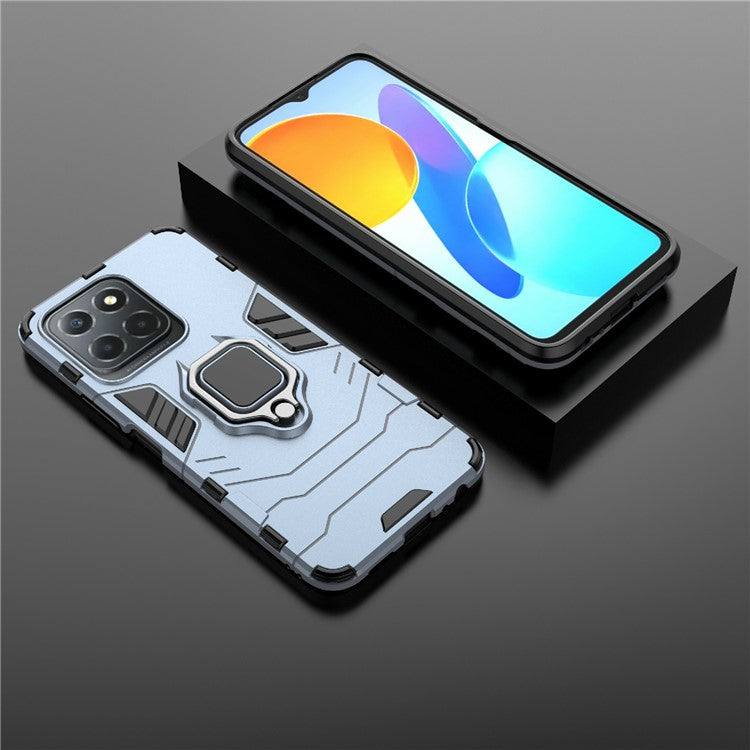 Ring Holder Kickstand Protective Phone Cover for Honor X8 5G, Hard PC Soft TPU Anti-scratch Hybrid Case - Blue