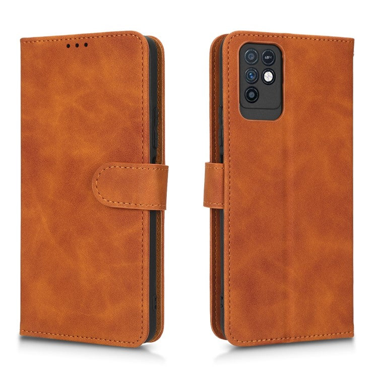 Phone Shockproof Cover for Infinix Note 10, Skin-Touch Feeling PU Leather Wallet Case with Stand Feature - Brown