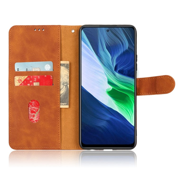 Phone Shockproof Cover for Infinix Note 10, Skin-Touch Feeling PU Leather Wallet Case with Stand Feature - Brown