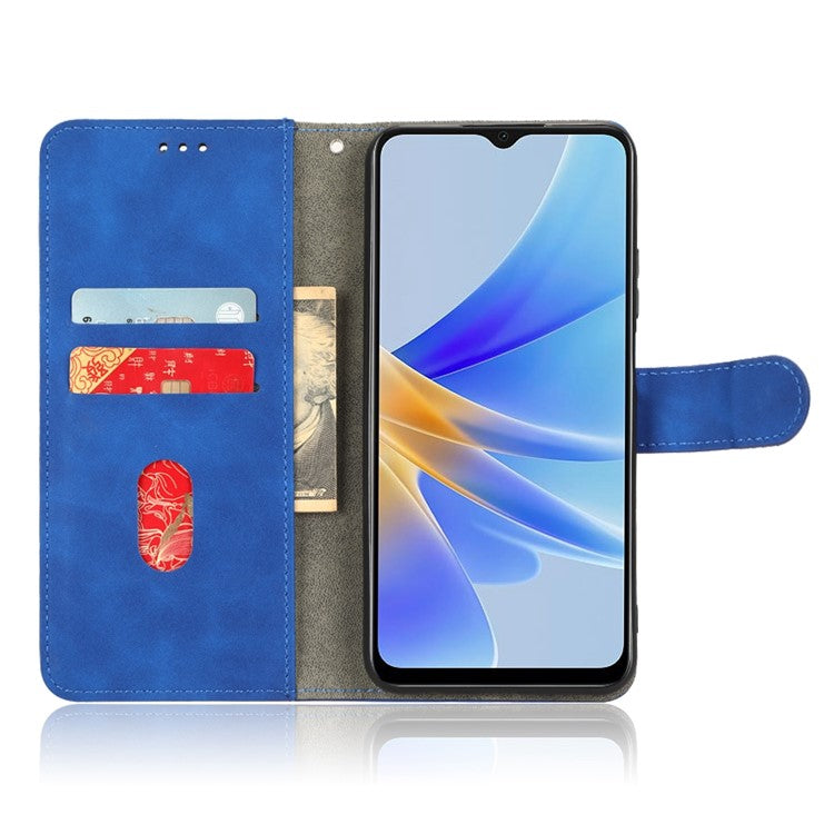 Phone Cover for Oppo A17 4G / A17k 4G , Well-protected Skin-touch Feeling PU Leather Wallet Case with Stand Feature - Blue