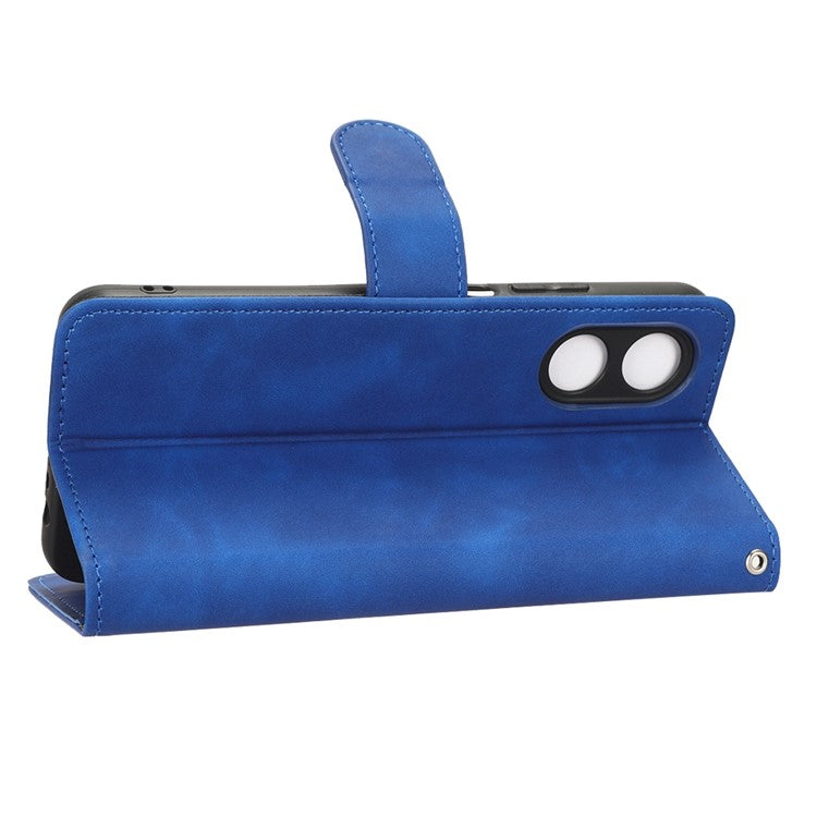 Phone Cover for Oppo A17 4G / A17k 4G , Well-protected Skin-touch Feeling PU Leather Wallet Case with Stand Feature - Blue